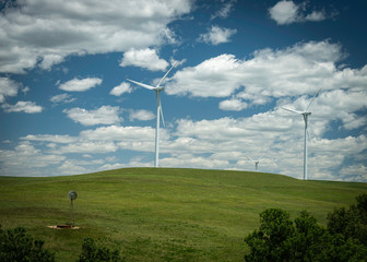Fototapeta na wymiar The Old and the New- wind mill vs the wind turbine