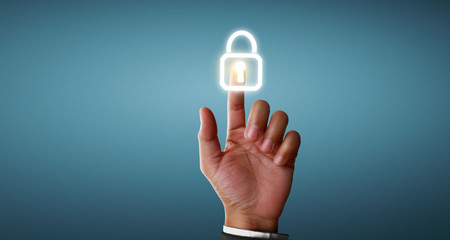 Hands touching button screen interface global connection customer networking