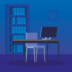 scene workplace with desk and computer vector illustration design