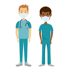 Fototapeta premium men paramedics using face mask isolated icon vector illustration design