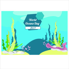 World oceans day. Sea animals. Poster. Vector illustration for world oceans day
