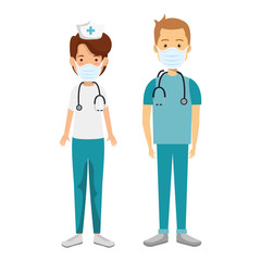 male paramedic with nurse using face mask vector illustration design