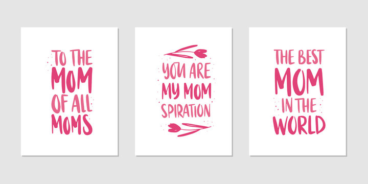Mother's Day holiday illustration set. Vector greeting card. Hand drawn lettering design