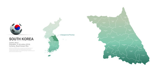 gangwon do map. detailed south korea city, provinces vector map series. 