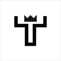 black and white arrows, t letter with crown
