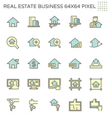 Real estate business vector icon set design, 64x64 perfect pixel and editable stroke.