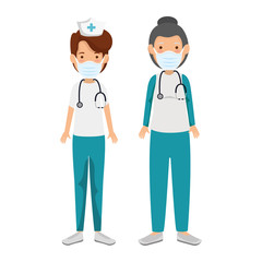 nurse with paramedic female using face mask isolated icon vector illustration design