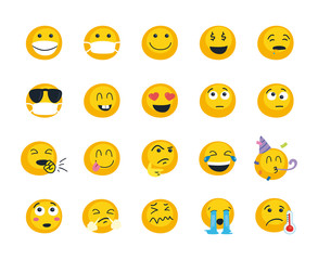 Emojis faces flat style icon set vector design