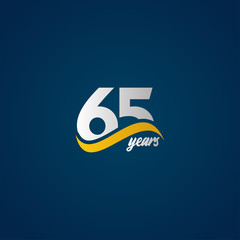 65 Years Anniversary Celebration Elegant White Yellow Blue Logo Vector Template Design Illustration - obrazy, fototapety, plakaty