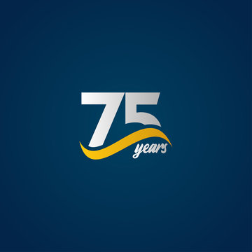 75 Years Anniversary Celebration Elegant White Yellow Blue Logo Vector Template Design Illustration