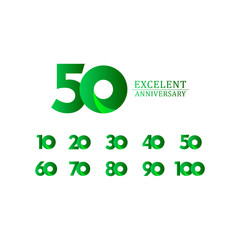 50 Years Excellent Anniversary Celebration Green Logo Vector Template Design Illustration