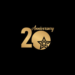 20 Years Anniversary Celebration Star Gold Logo Vector Template Design Illustration