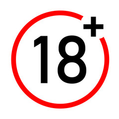 Obraz premium under 18 not allow icon on white background. flat style. 18 plus icon for your web site design, logo, app, UI. number eighteen in red crossed circle symbol. 18+ sign.