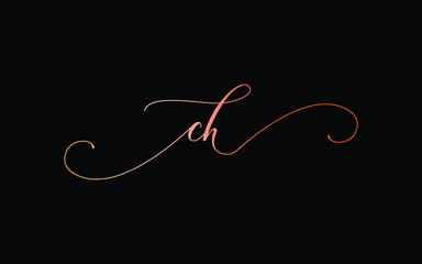 ch or c, h Lowercase Cursive Letter Initial Logo Design, Vector Template
