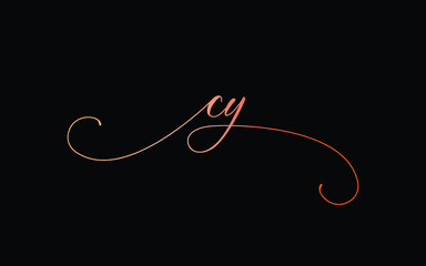 cy or c, y Lowercase Cursive Letter Initial Logo Design, Vector Template
