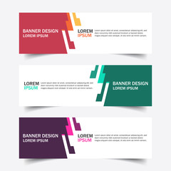 Collection red, green and purple horizontal business and corporate banner web template. Set of clean geometric abstract background with modern shapes. Simple creative cover header for website design.