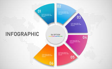 Modern 6 steps pie chart/ circle chart with arrow infographics design element. EPS 10.