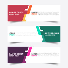 Collection red, green and purple horizontal business and corporate banner web template. Set of clean geometric abstract background with modern shapes. Simple creative cover header for website design.