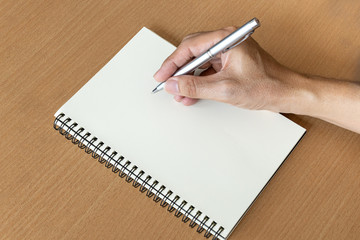 man hand with pen prepare to writing on notebook