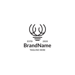 Bulb deer line logo concept. Lighting, head, horn logo - vector