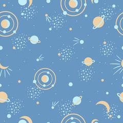 Obraz na płótnie Canvas Cosmos seamless pattern background with stars and planets.
