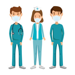 nurse with paramedics using face mask isolated icon vector illustration design