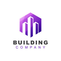 modern hexagon building, real estate, apartment gradient logo template
