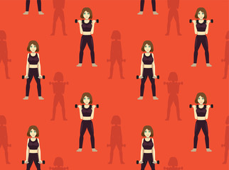 Manga Woman Standing Biceps Curl Seamless Background Wallpaper-01