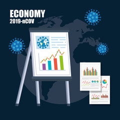 economy impact by 2019 ncov with infographics report vector illustration design