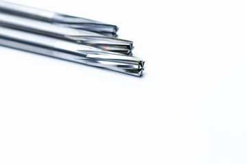 reamer special tools. 6 teeht coating carbide precision, high speed. On white background. Make holes part automotive. Drilling metal steel cast iron Aluminum stainless