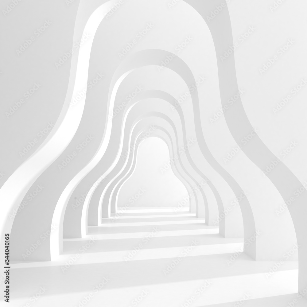 Aufkleber Minimal style of pattern tunnel space, abstract architectural details with shadow on archway. 3D rendering. 