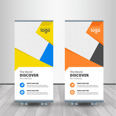 Corporate Roll-up for exhibitions, banner for seminar, layout for placement of photos. Universal stand for conference.	