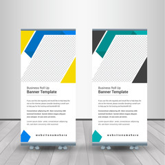 Corporate Roll-up for exhibitions, banner for seminar, layout for placement of photos. Universal stand for conference.	