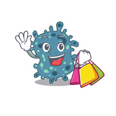 Rich and famous rickettsia cartoon character holding shopping bags