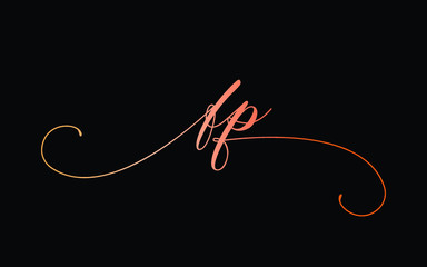 fp or f, p Lowercase Cursive Letter Initial Logo Design, Vector Template
