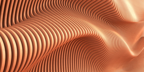 Abstract of wooden pattern, twisted shape, architecture facade details,Perspective of future building design, Parametric wall. 3D rendering.