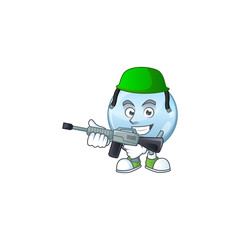 An elegant collagen droplets Army mascot design style using automatic gun