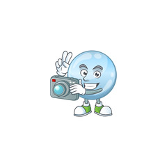 Collagen droplets photographer mascot design concept using an expensive camera