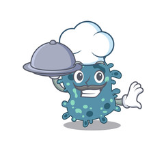 Rickettsia chef cartoon character serving food on tray