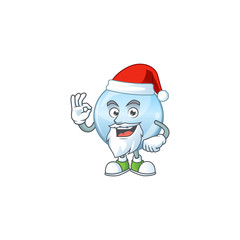 Friendly collagen droplets Santa cartoon character design with ok finger