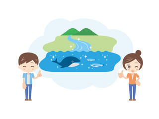 人物セット＿山川海_クリーン＿ブルーとオレンジ