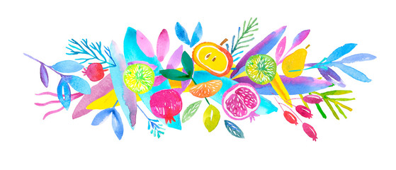 Fototapeta na wymiar Flower banner made from fresh colourfull watercolor images. 