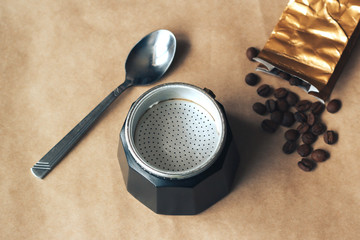 The process of making coffee in the moka coffee maker.