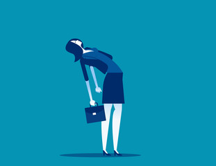 Businesswoman walk leaning back. Office people concept. Flat cartoon style design.