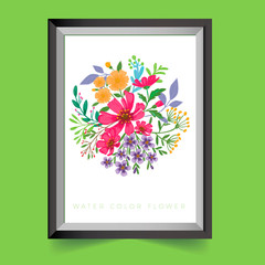 Colorful floral collection with leaves rose flowers, 
Hand drawing watercolor. Design for invitation, wedding or greeting cards.