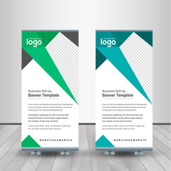 Corporate Roll-up for exhibitions, banner for seminar, layout for placement of photos. Universal stand for conference.	