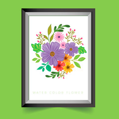 Colorful floral collection with leaves rose flowers, 
Hand drawing watercolor. Design for invitation, wedding or greeting cards.