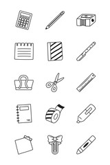 calculator and stationary icon set, line style