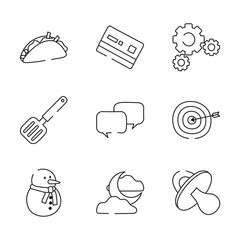 target and everyday things icon set, line style