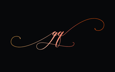 gq or g, q Lowercase Cursive Letter Initial Logo Design, Vector Template